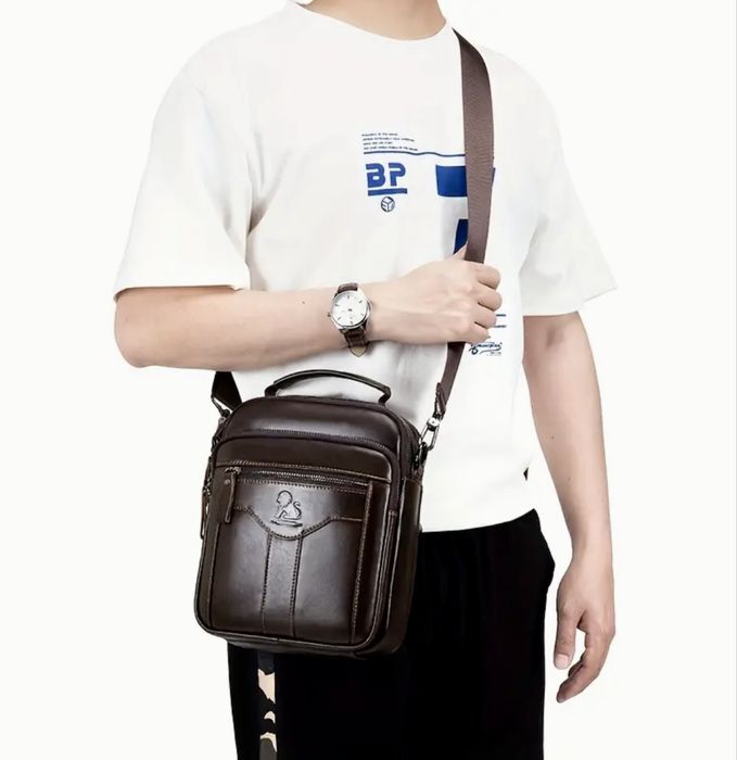 Луксозна и Практична Мъжка бутикова чанта с дръжка/Кафява естест. кожа