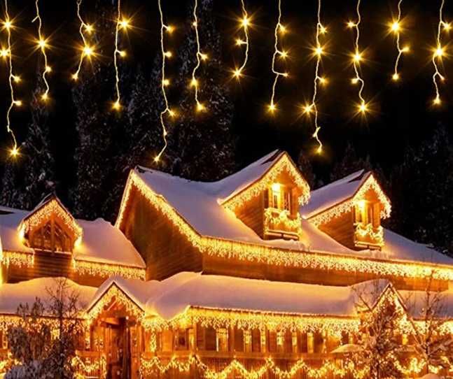 LED Топло бяла Светеща завеса 25метра х 60см с Флаш Ефект тип Висулка