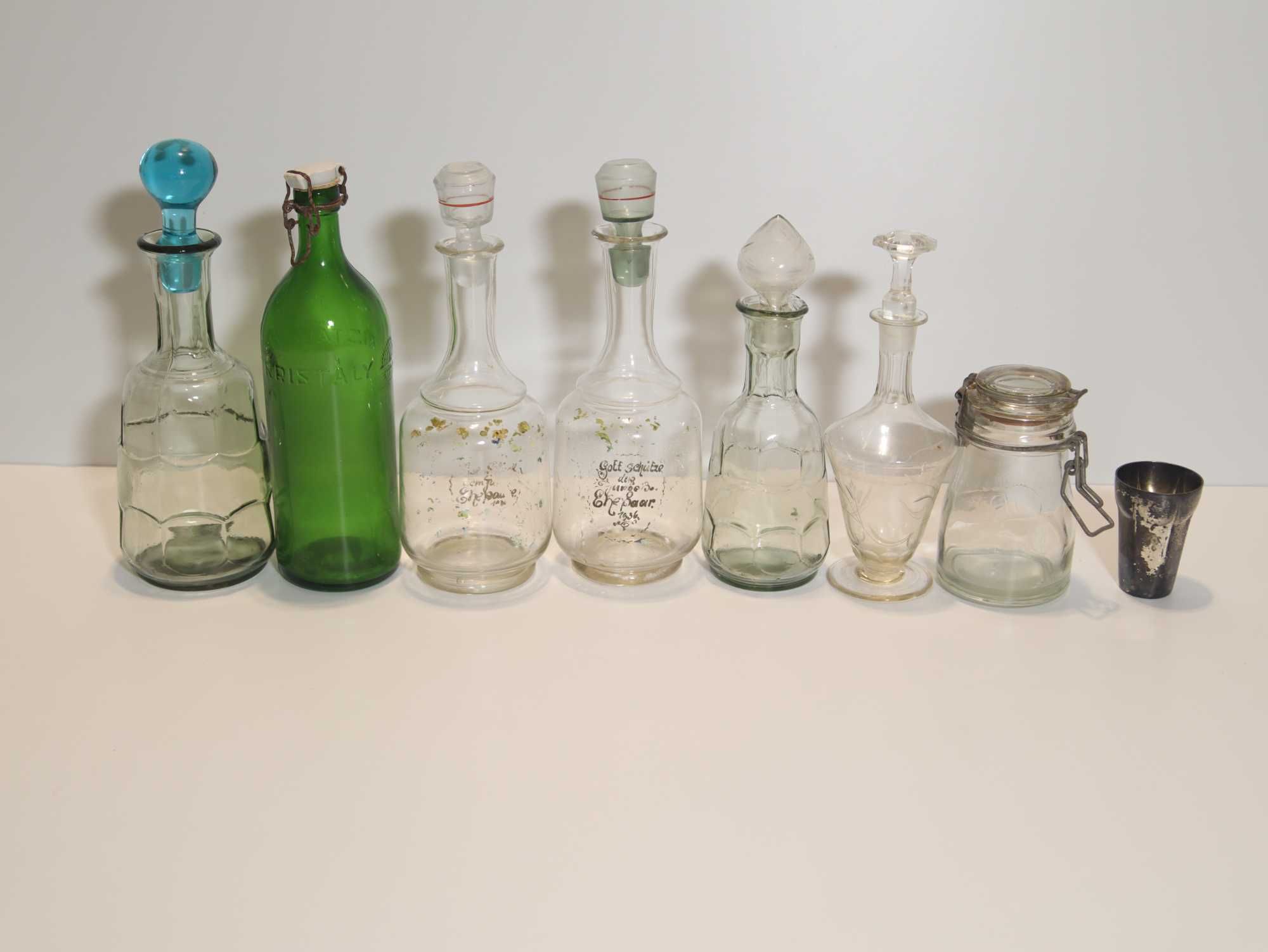 Set sticle vechi vintage pentru colectie sau decor + pahar alpaca