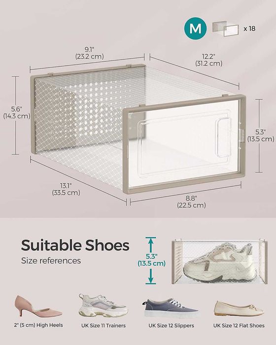 Set 18 cutii pantofi Songmics, stivuibile, bej