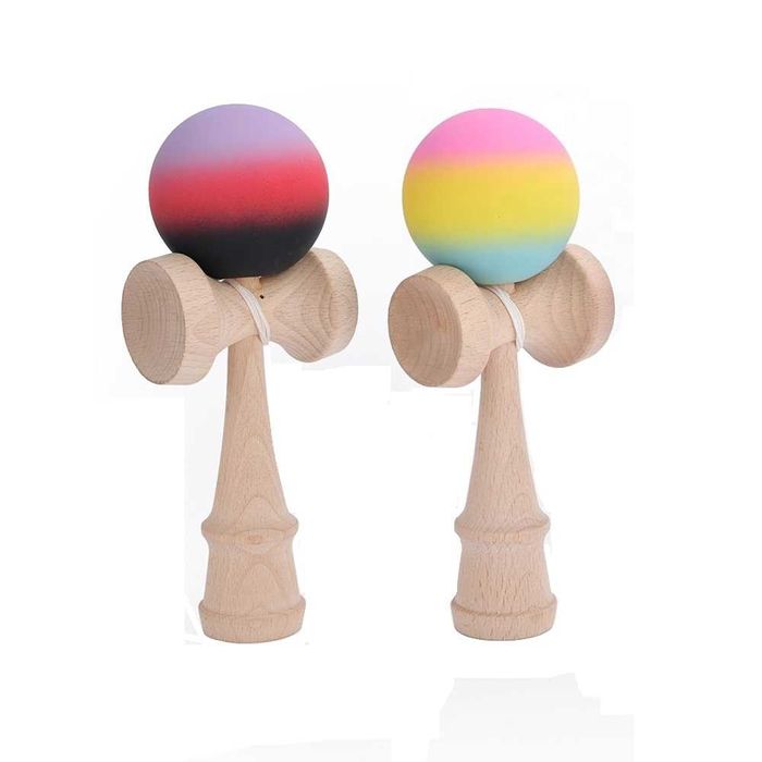 Set 2 Kendama din lemn fag, vopsea aderenta mata Aurora & Rainbow Fade