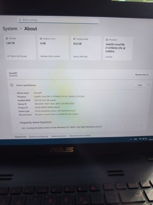 Продавам лаптоп Asus ROG G552V