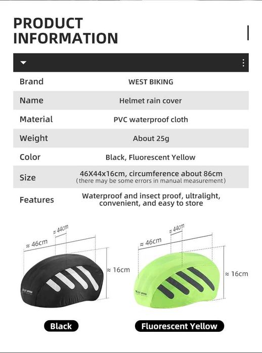 WEST BIKING husa protectie ploaie reflectorizanta casca bicicleta