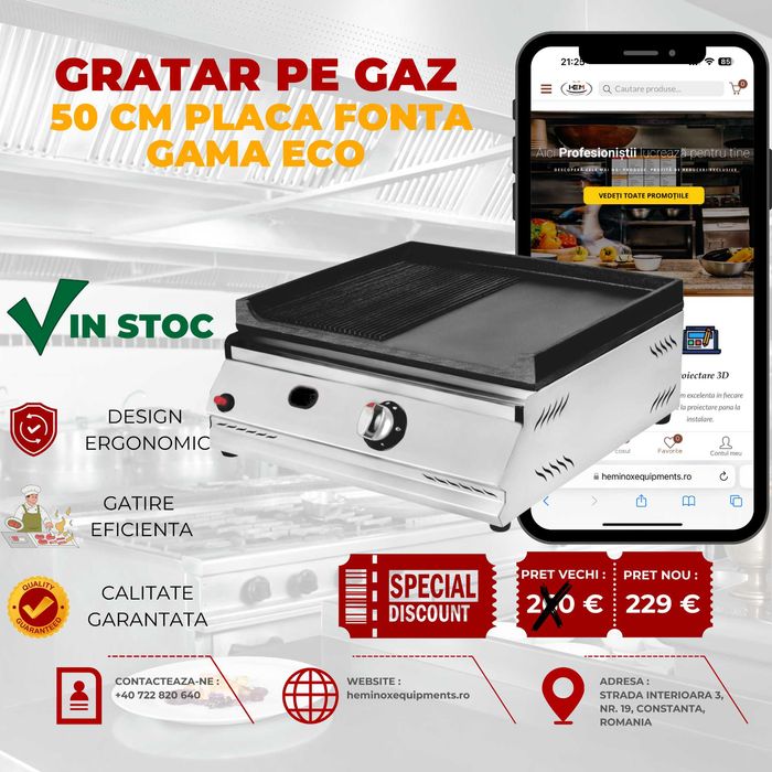 Gratar/Plita Inox Gaz 30 Cm,50 Cm,70 Cm,100 Cm DREPT,STRIAT,MIX