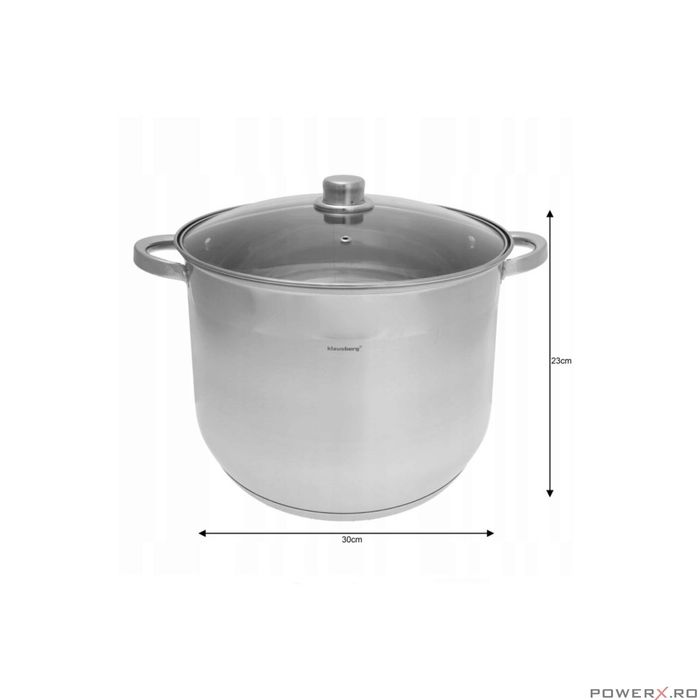 Oala din inox cu capac din sticla, 30cm, fund termic multistrat, 16l