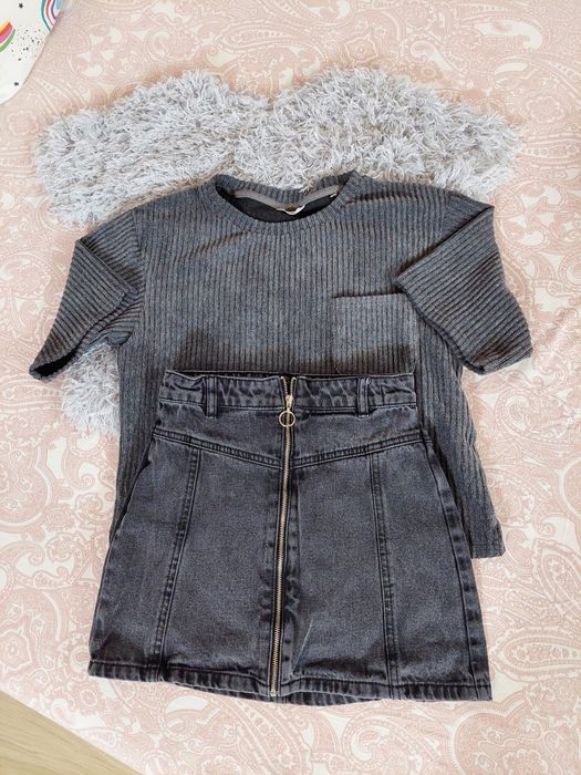 Lot superb fata 10-11 ani fustă denim și 2 bluze
