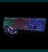 Мышка клавиатура с подсветкой светодиодная  с шнуром usb