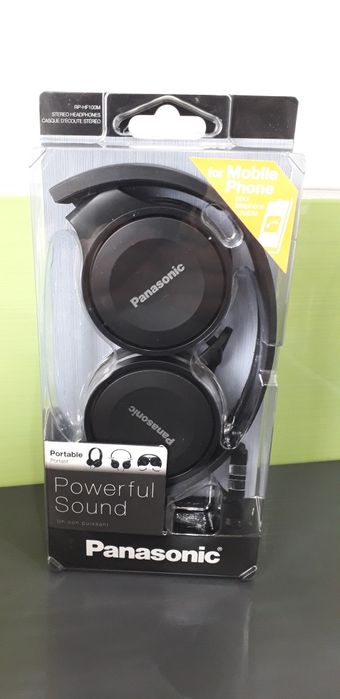 Căști audio cu bandă Panasonic,microfon,negru, RP-HF100ME-K