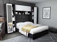 Dormitor Mario 2.87m pat incadrat si oglinda tapitat wenge