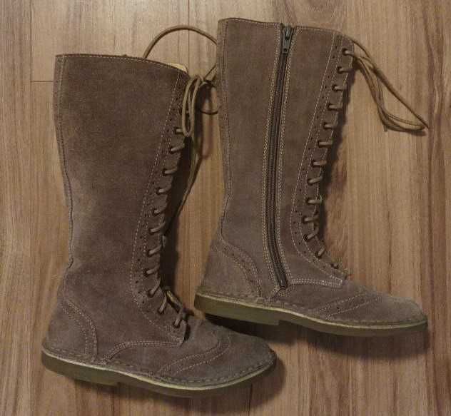 Cizme velur natural (piele) copii (fete),cu șiret,măr.30, stare f.buna