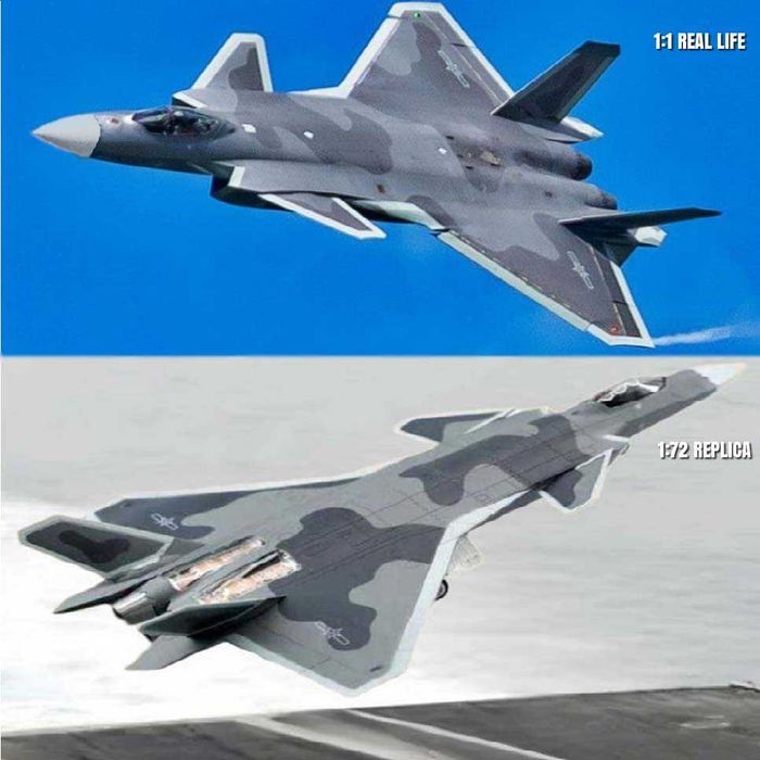 Macheta avion metalica 5 gen stealth jet J20/F22 scara 1:72 26cm