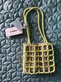 Чисто нова модерна жълта чанта Барби с камъчета / перли / топчета
