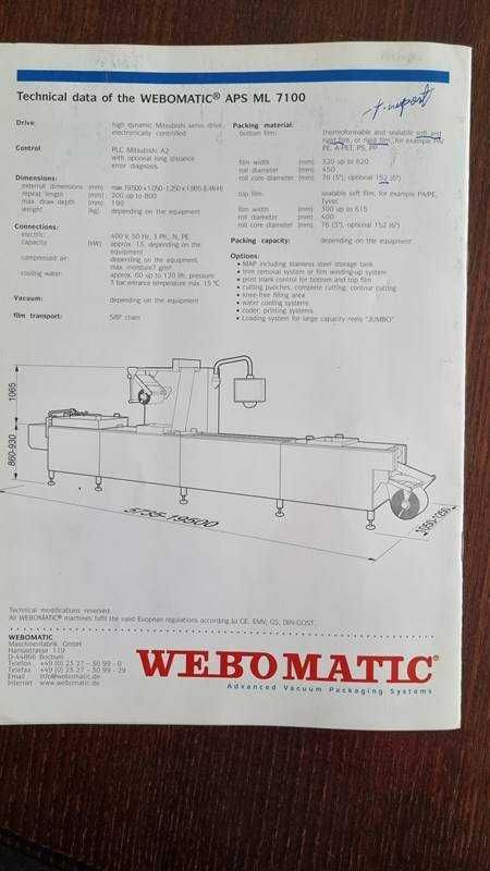 Masina termoformare Webomatic APS ML 7100