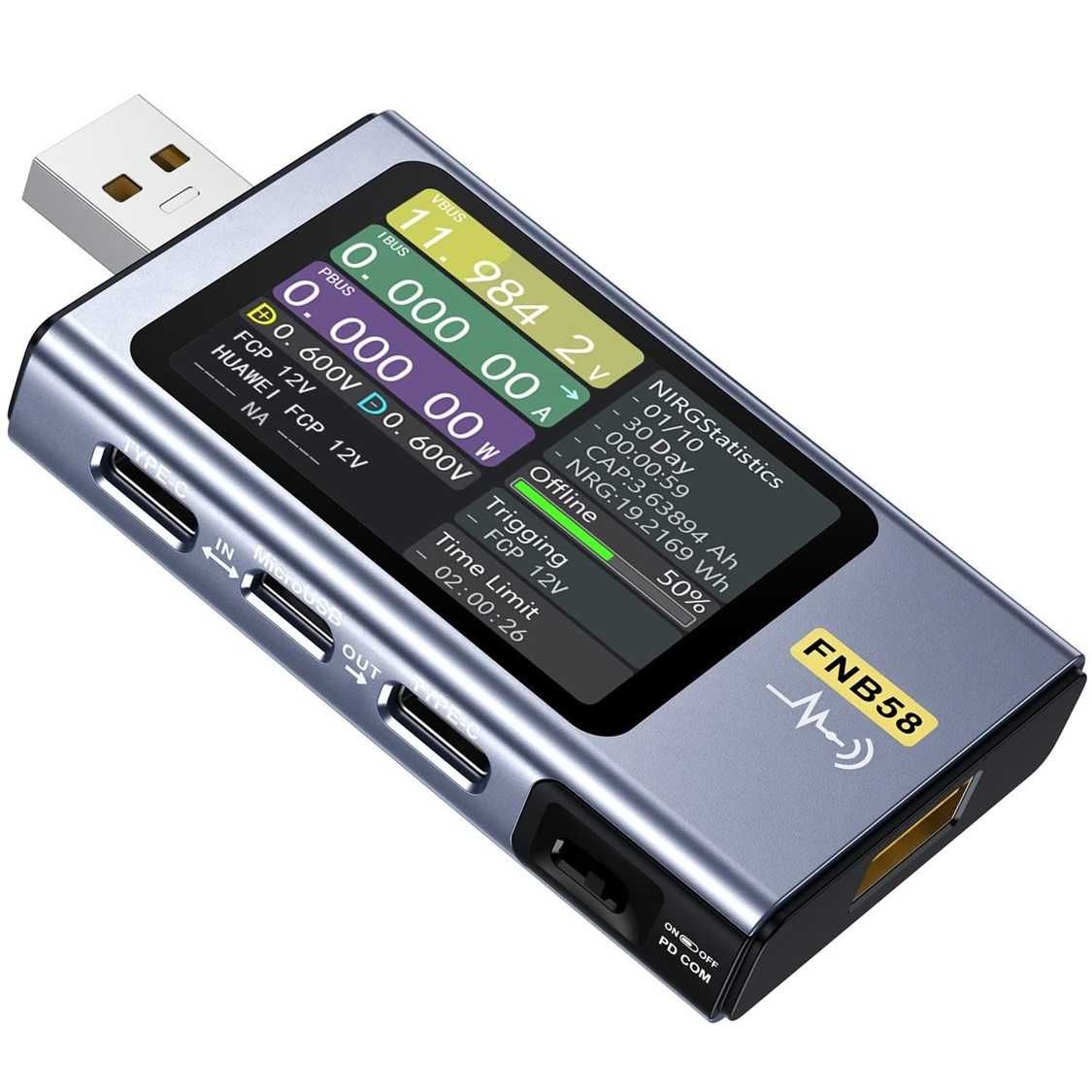 Tester USB  Fnirsi FNB58 E-marker test rezistenta capacitate Bluetooth