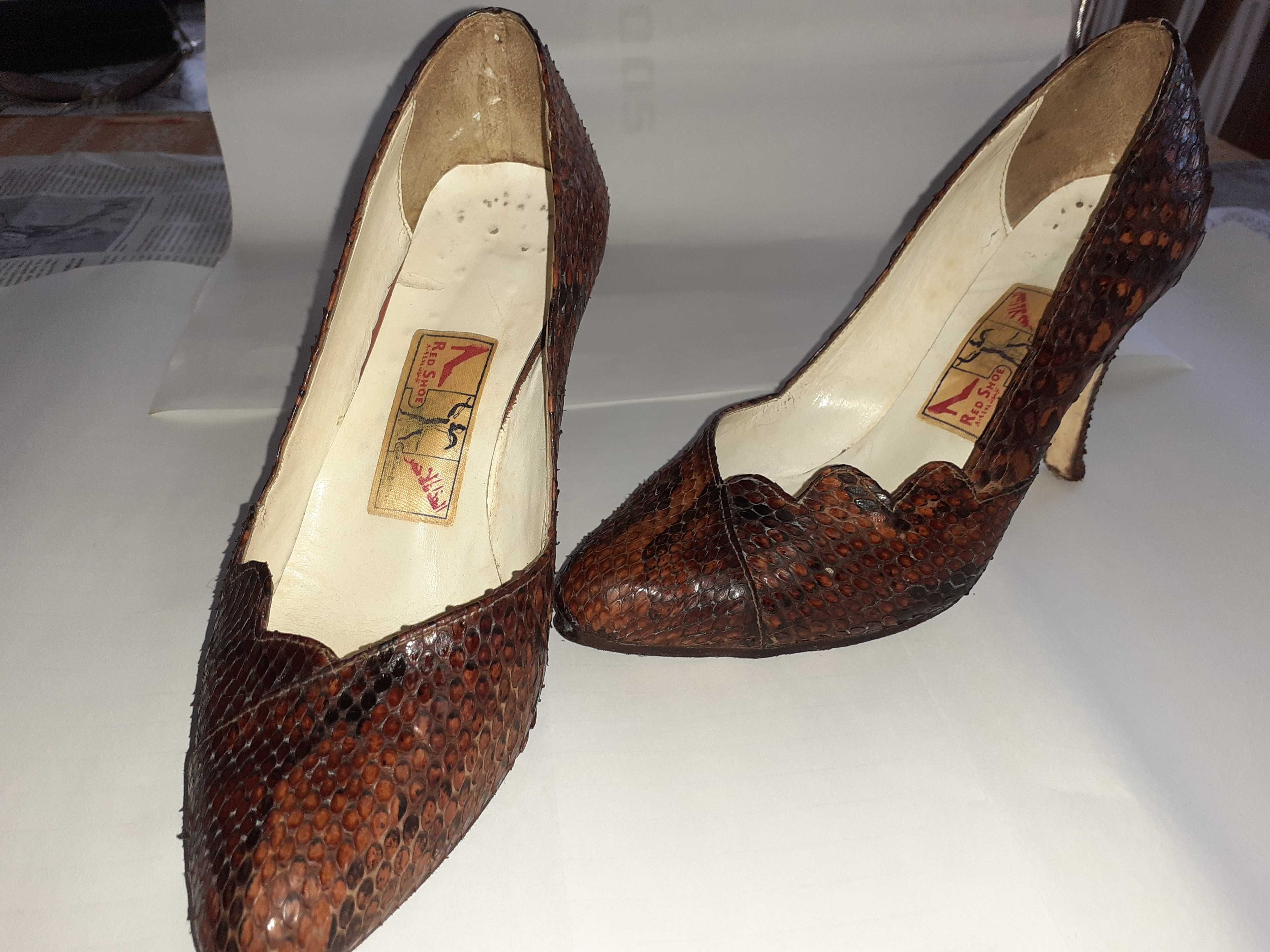 Елегантни удобни обувки от истинска змийска кожа, ток 5 см, номер 36