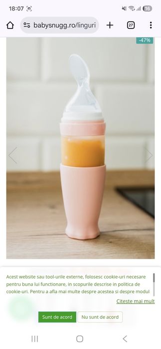 Lingurita de silicon cu rezervor Babysnugg, Fara BPA, Portabila, Roz