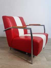 Vintage Кожено кресло Montel червено/кремаво бяло на райе