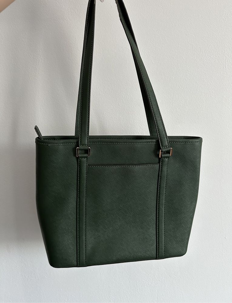 Geanta piele Michael Kors Forest Green Sadie Saffiano Totebag