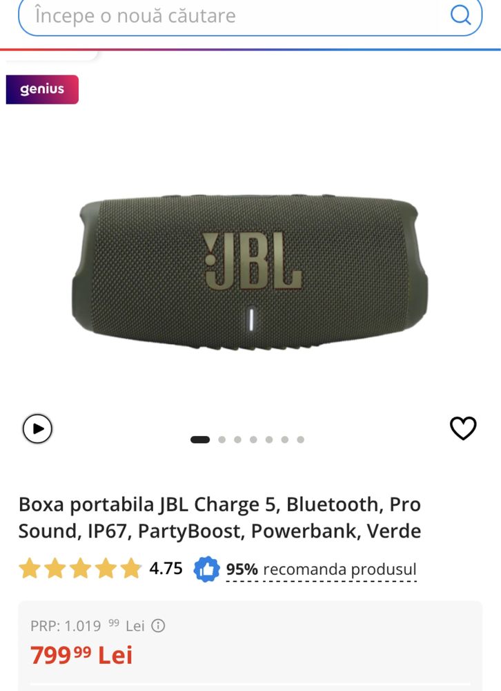 JBL Charge 5, Bluetooth, Pro Sound, IP67, Sigilata, transport inclus