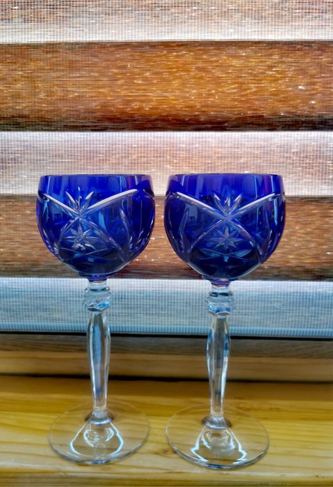 Кристални чаши 6 бр гравирани гроздов флорален мотив ракия 89 лв за 6