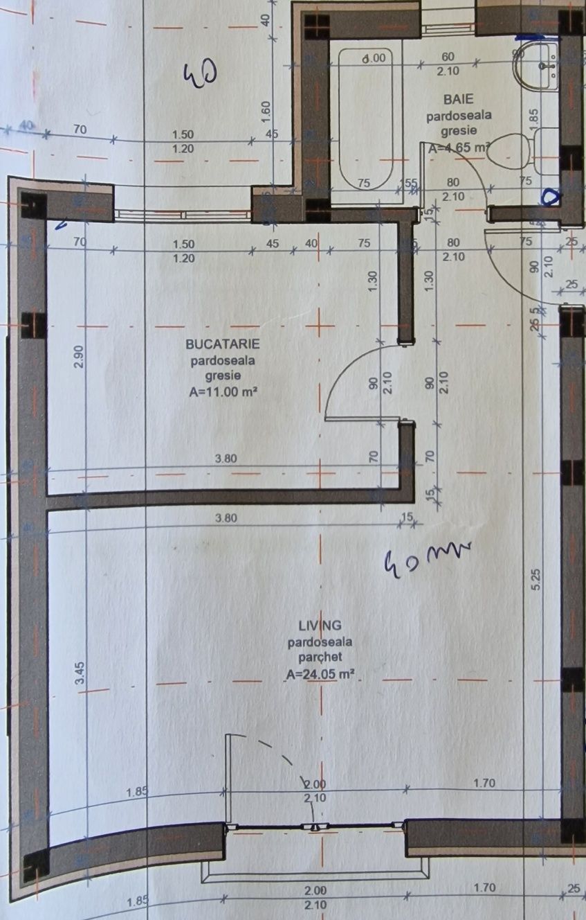 Comision 0! Apartament 1 cameră 40 mpu. la cheie, etaj 1.