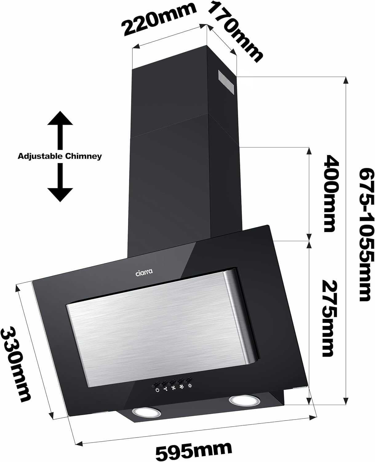 Аспиратор Ciarra 60см (CBCB6736D) 70W до 350m³/h Енергиен клас A