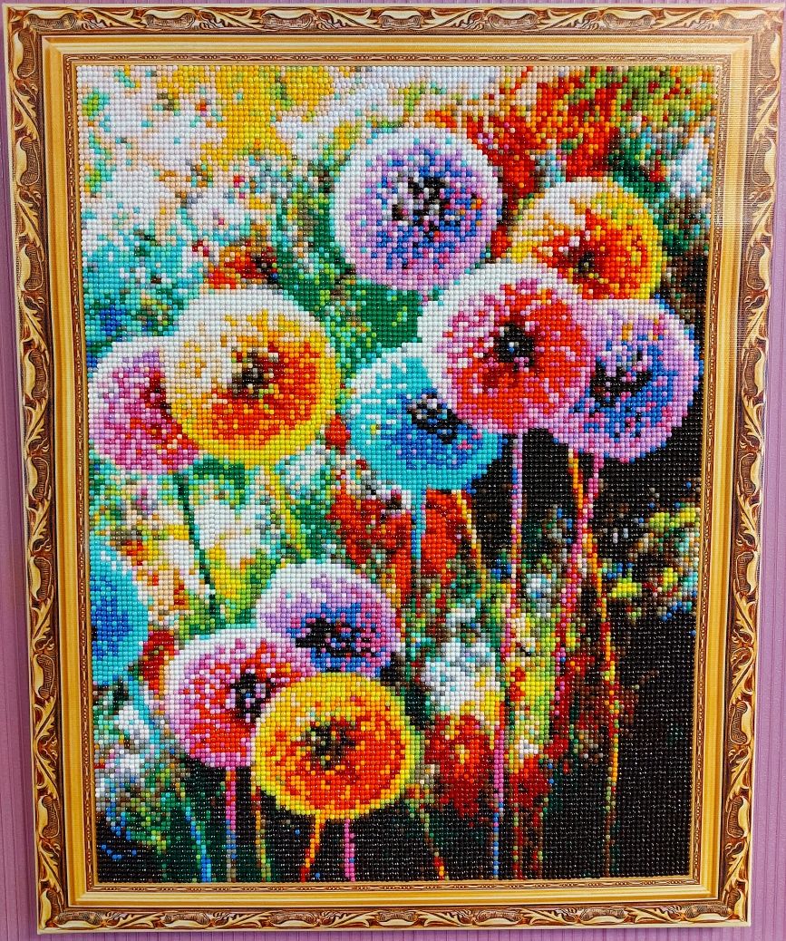 Картина "Одуванчики" из алмазной мозайки. 40×50 размер.