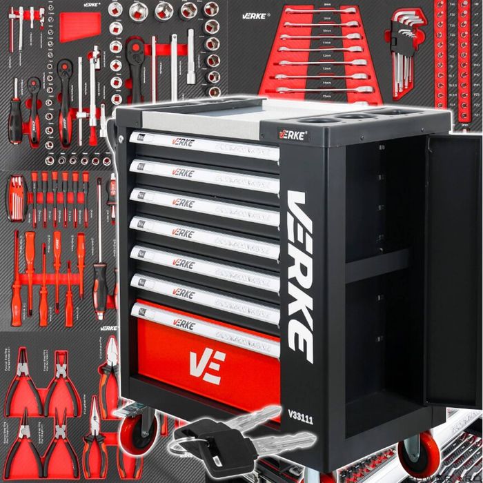 Dulap scule complet echipat, 7 sertare, 154 piese, Verke