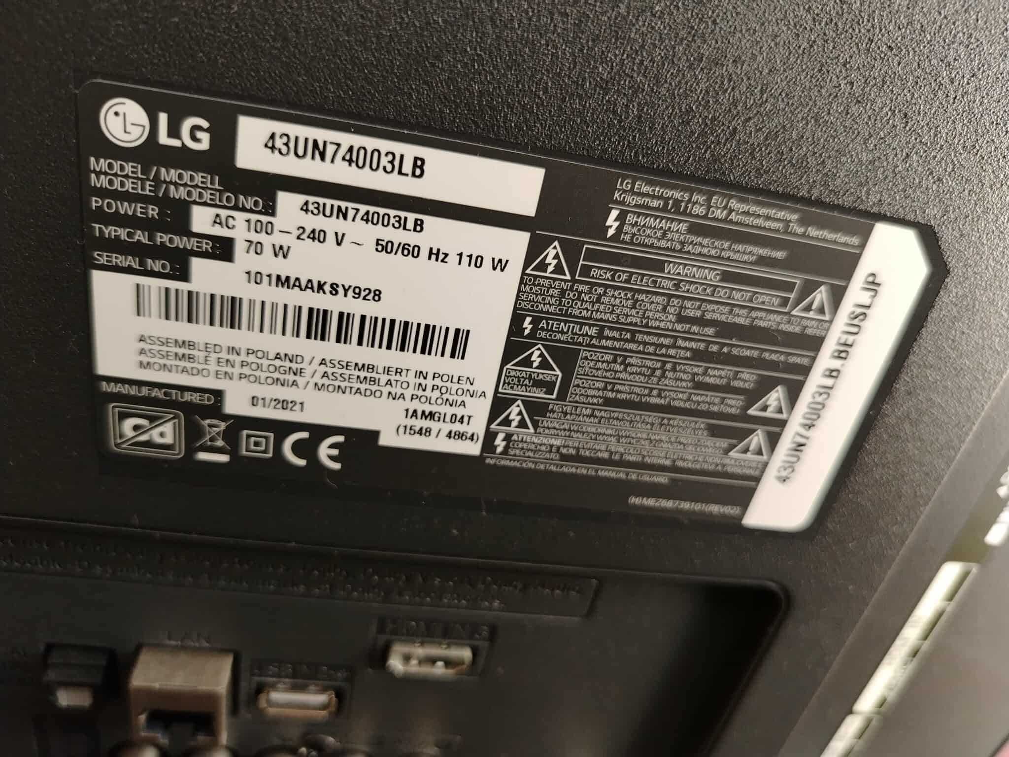 Телевизор LG 43UN74003LB, 43"