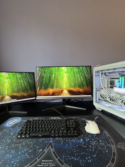 Геймърски сетъп, с 2 монитора, мишка и клавиатура
