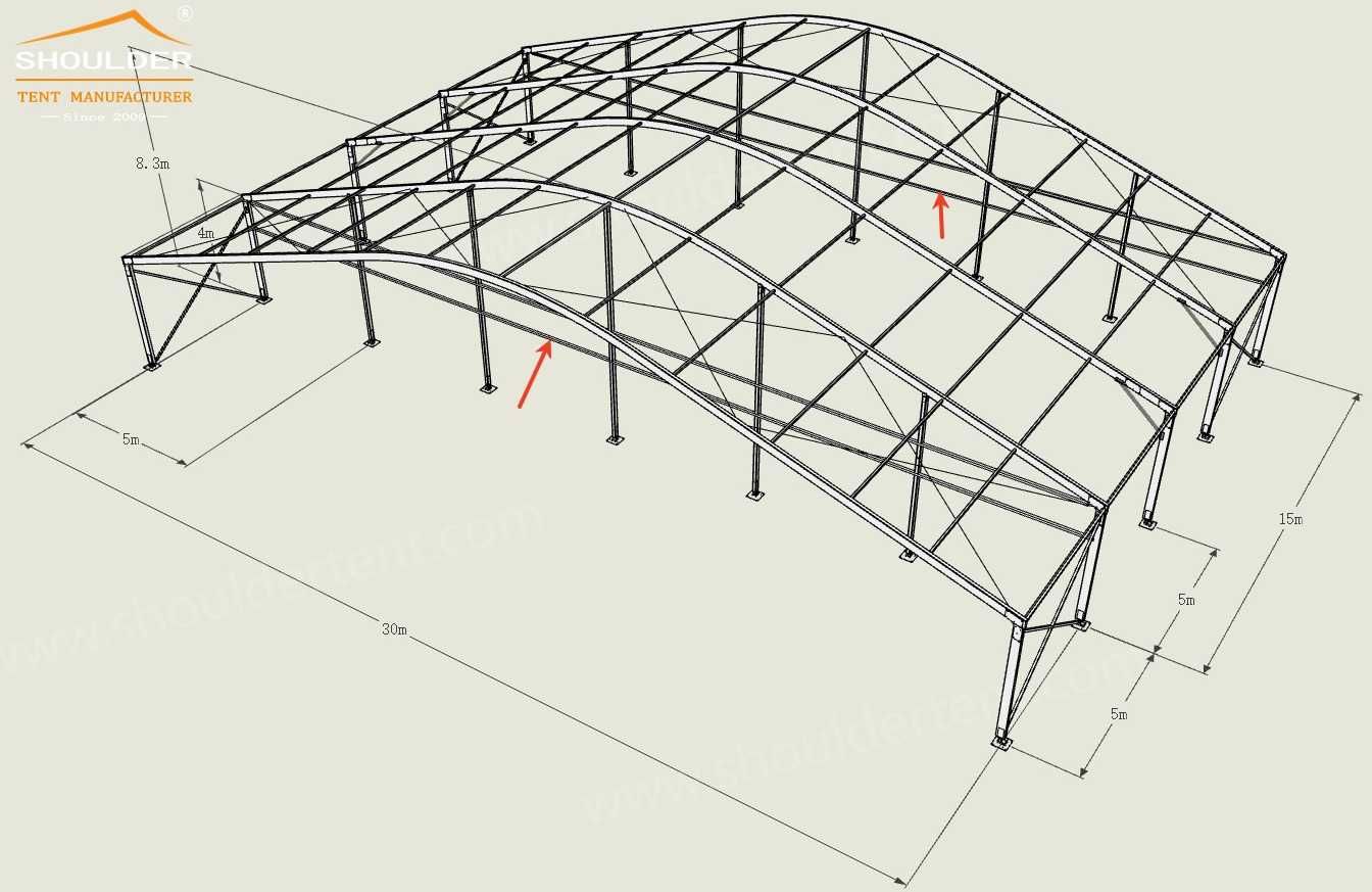 Cort Evenimente 30x15m + Terasă – Transparent, Fără Stâlpi la interior