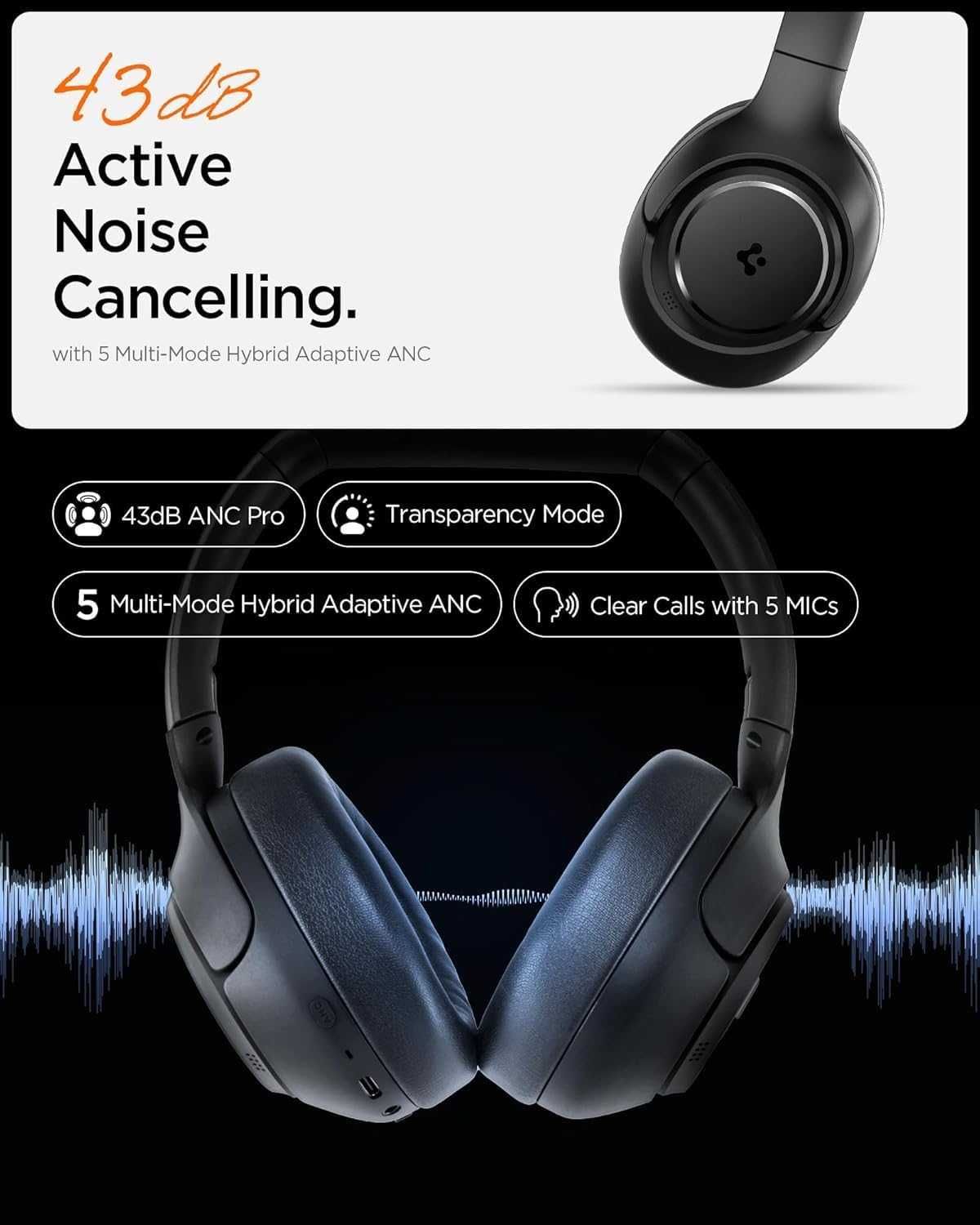 Слушалки Spigen Audio SA-HP P10 с активно шумопотискане, 60 часа