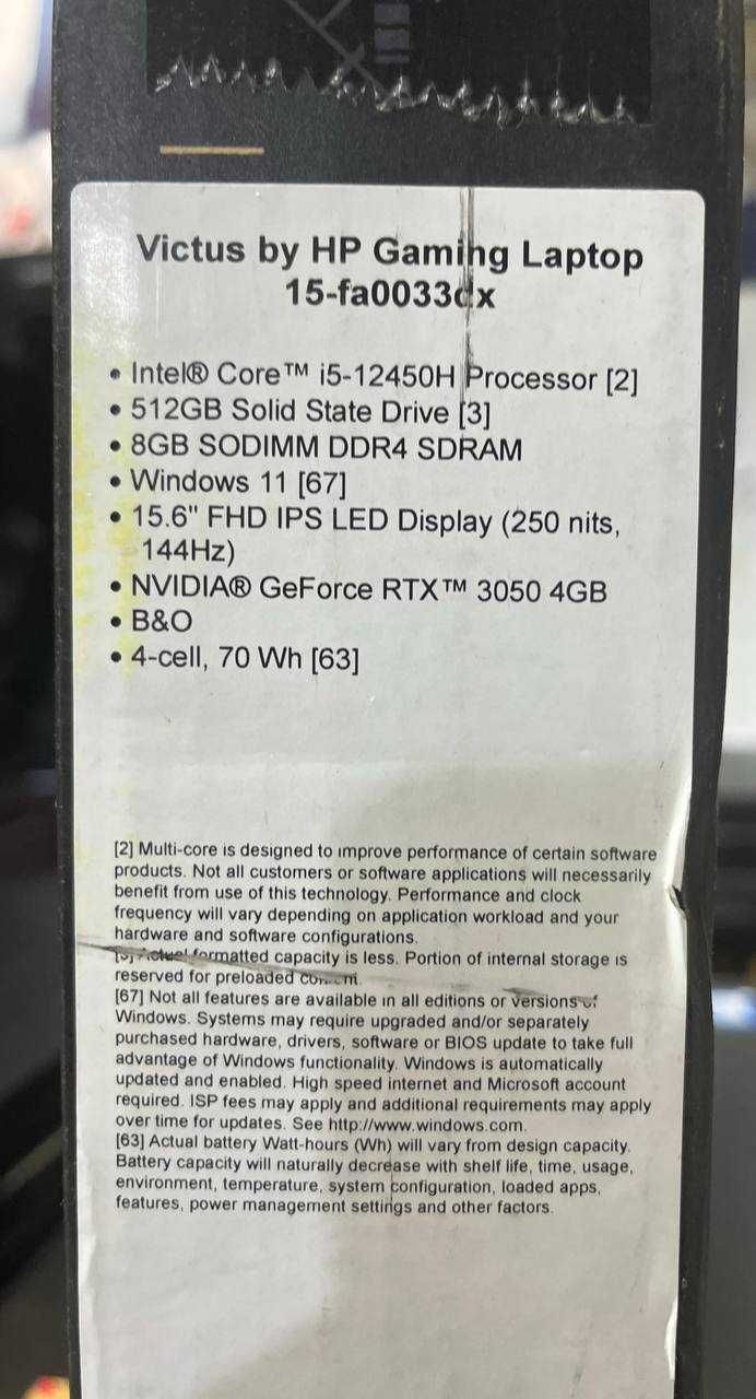 HP VICTUS GAMING Intel i5-12450H 8/512 RTX3050 15'6 FullHD IPS 144Hz