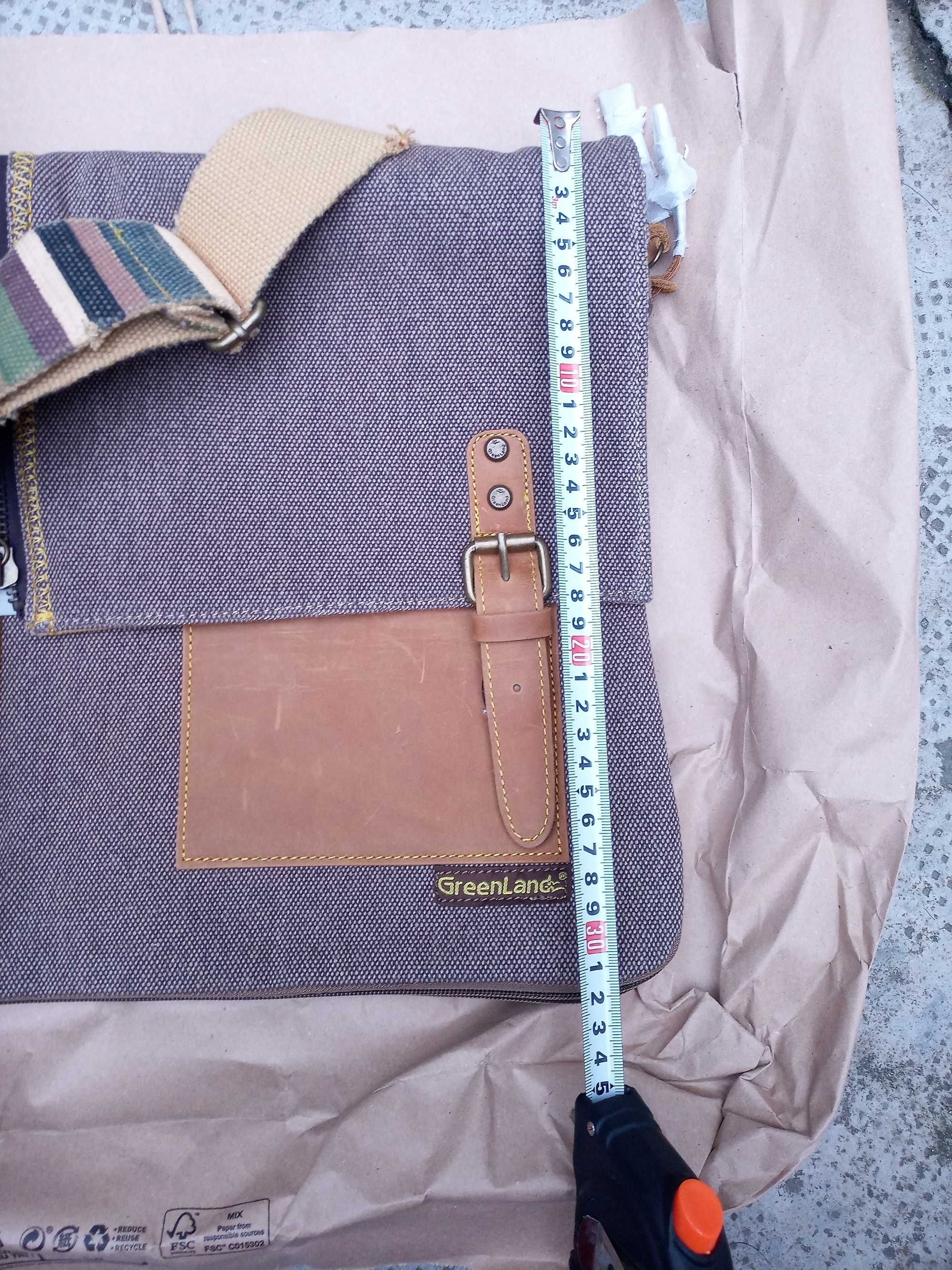 Geantă de umăr tip Urban Bag ,Greenland textil și piele