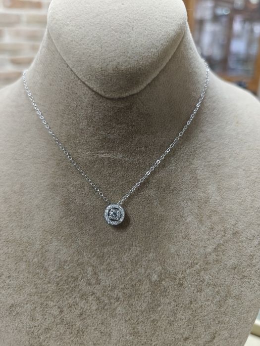 Lanț aur 1.35gr alb 14k cu pandantiv cu diamante naturale 0.24ct (r)