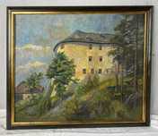 Tablou peisaj cu castel, ulei pe panza semnat Teichel