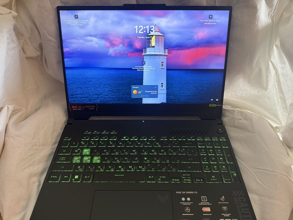 Лаптоп Asus TUF F15/QHD 165Hz 100% DCI-P3/i7 12700H/RTX 4060/1TB SSD/