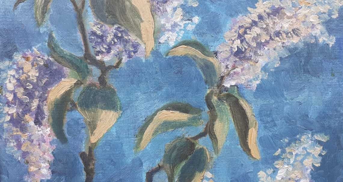 Tablou vechi - liliac - semnat Magdalena  Florianova