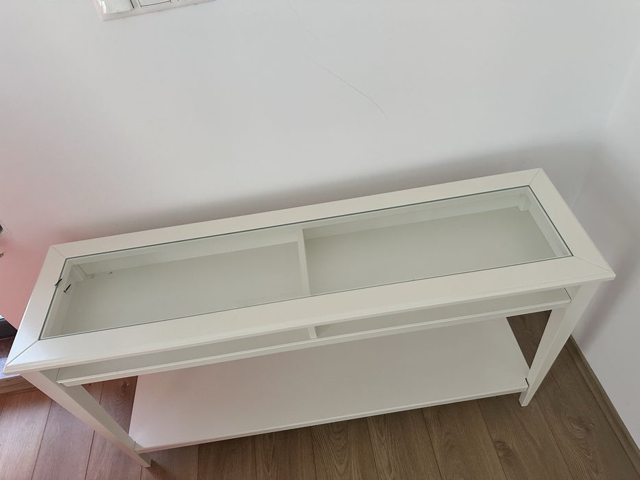 Consola/Masa alba cu geam 135x37x75