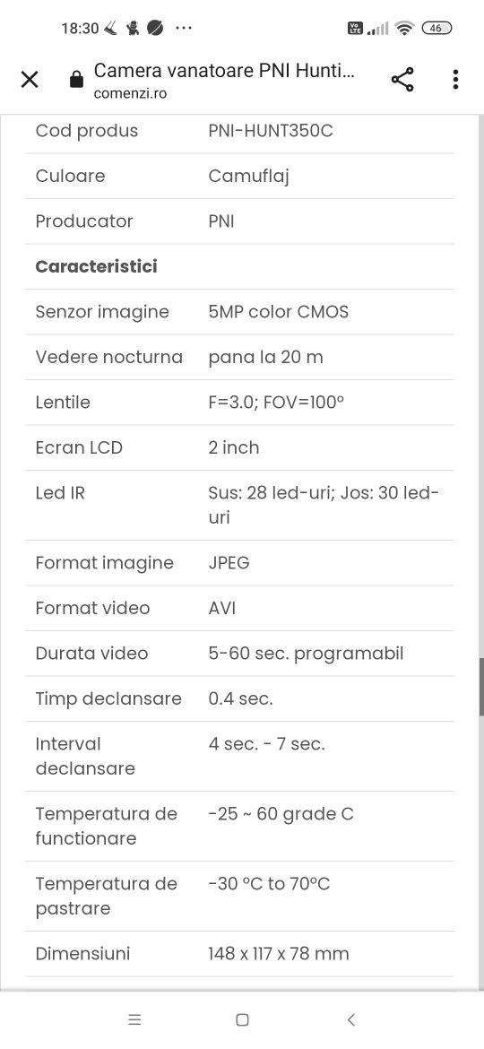 Camera vanatoare cu transmitere pni 350 c