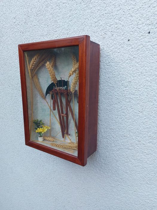 Accesoriu decorațiune display vintage colectie lemn sticla Franța 1950