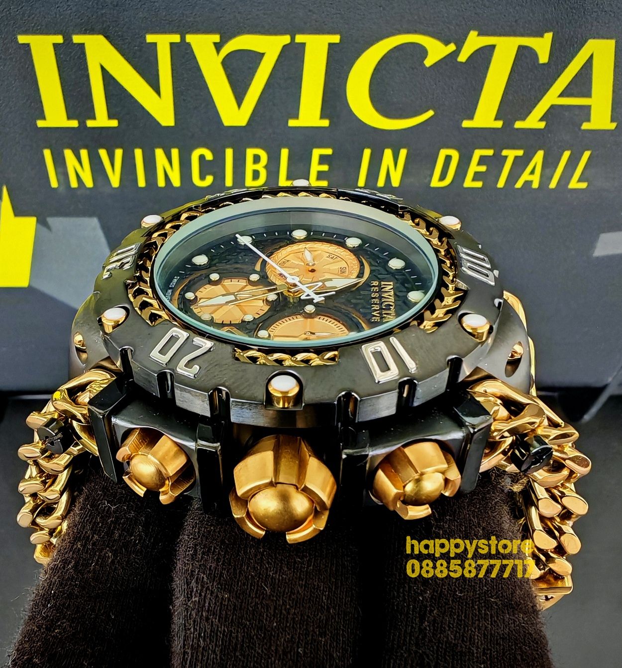 часовник INVICTA Gladiator Black and Gold 60 mm, Инвикта нов