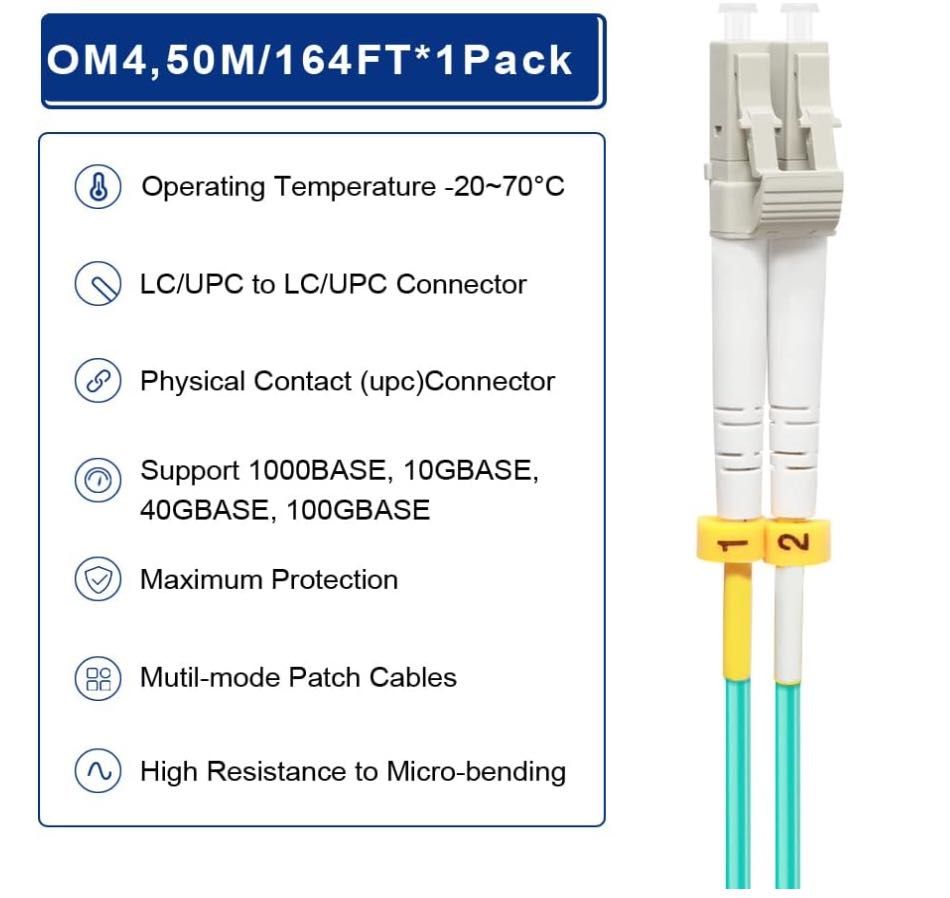 25бр х 50m OM4 LC - LC Оптичен Пач/Fiber Patch Кабел 40 GB/100 GB