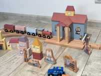 (Set 1) Tren + sine lemn + figurine + masinute