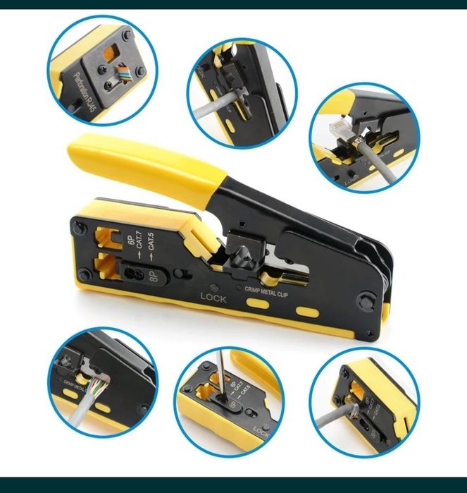 Обжимник RJ45, RJ11 сквозной с функцией зачистки изоляции и брезки