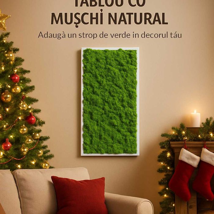 Tablou cu licheni stabilizati - Cadoul perfect pentru Craciun 70x30 cm