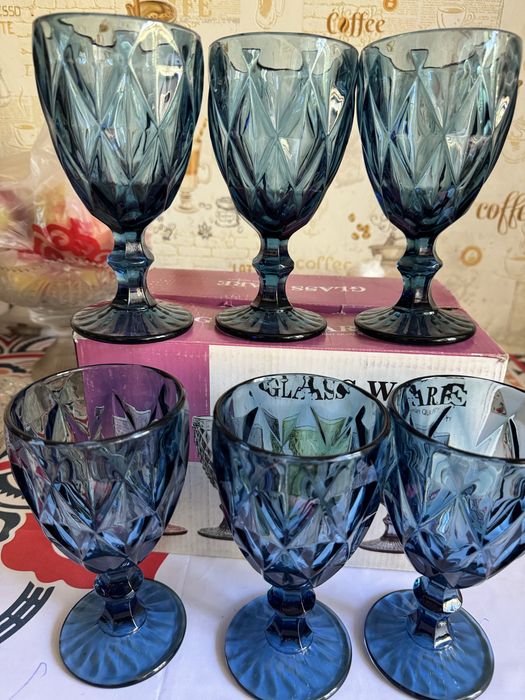 Фужеры 6 штук синего цвета