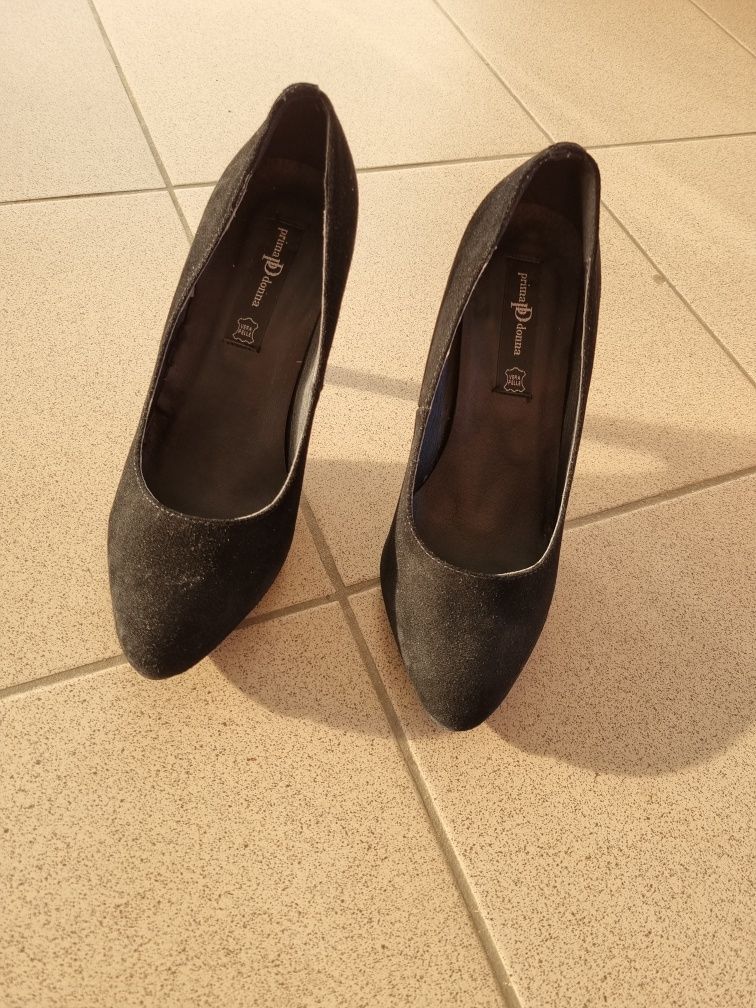 Pantofi PrimaDonna, negri, piele naturală întoarsă, toc 8cm, mărime 37