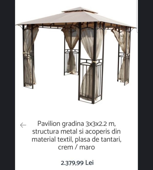 Vand pavilion 3x3x2.2 metri nou in cutie
