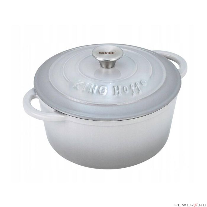 Oala din fonta emailata 2.4 litri, 21cm, cratita cu capac, gri,